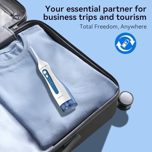 Cordless Portable Water Flosser with 300ML Tank: Rechargeable Oral Irrigator with 5 Tips for Travel, Braces Care and Sensitive Gums, IPX7 Waterproof Teeth Cleaning Device(Blue - Image 6
