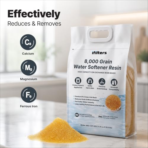 iFilters Water Softener Resin Media Replacement - 1/2 Cubic Foot (CuFt) | 100% Ion Exchange High Quality Premium Cation | 16,000 Grain Capacity | NSF Certified (MED-CAT-025/2) - Image 2