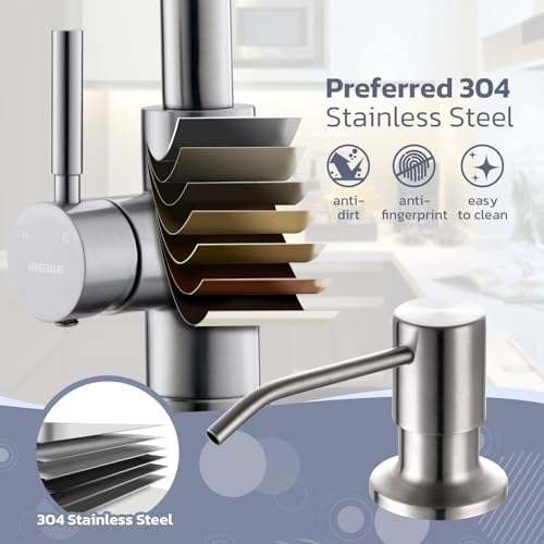 WEWE Kitchen Faucet with Soap Dispenser, Pull-Down Sprayer, Brushed Nickel - Image 4
