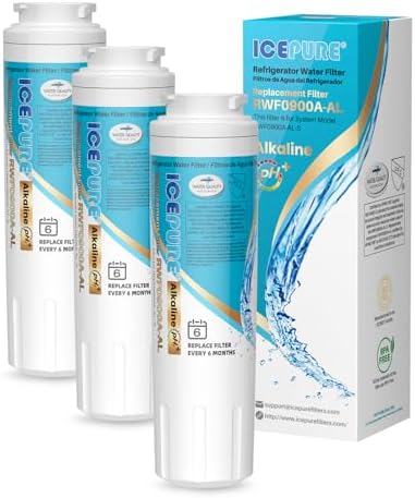 ICEPURE Alkaline UKF8001 Refrigerator Water Filter Replacement for Whirlpool EDR4RXD1, EveryDrop Filter 4, Maytag UKF8001, 4396395, UKF8001P, UKF8001AXX, RFC0900A, UKF8001AXX-200, Enhances PH, 3 Pack by ICEPURE