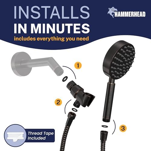 HammerHead Metal Handheld Shower Head High Pressure, 6ft Long Shower Hose - Image 5