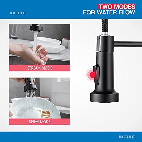 WEWE High Arc Pull-Out Kitchen Faucet, 2-Mode Sprayer, Matte Black - Image 3