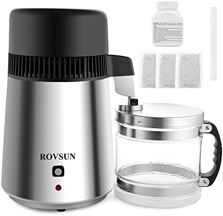 ROVSUN【Upgraded】 1.1 Gallon/4L Water Distiller Stainless Steel for Home, 750W Distilled Water Maker Machine, Water Distillers Countertop, Water Maker Purifier with Glass Container, 1L/H by ROVSUN