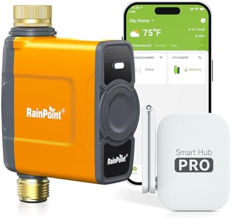 RAINPOINT WiFi Water Timer for Garden Hose, WiFi Sprinkler Controller, Smart Hose Timer Valve, Automatic Drip Irrigation System/Rain Delay for Garden/Lawn/Yard (Orange) by RainPoint