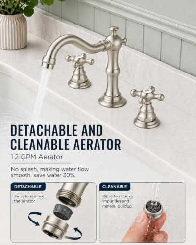 gotonovo Bathroom Faucet 3 Hole Vintage, Brushed Nickel, Script Font Label - Image 5