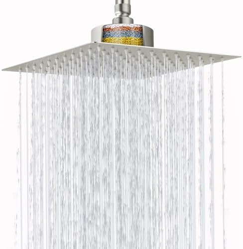 Large Rain Shower Head with Filtered - 12" All Metal Square Rainfall Showerhead Filter for Remove Chlorine and Harmful Substances, Brushed Nickel by NuodanLuxuryShowerSystems