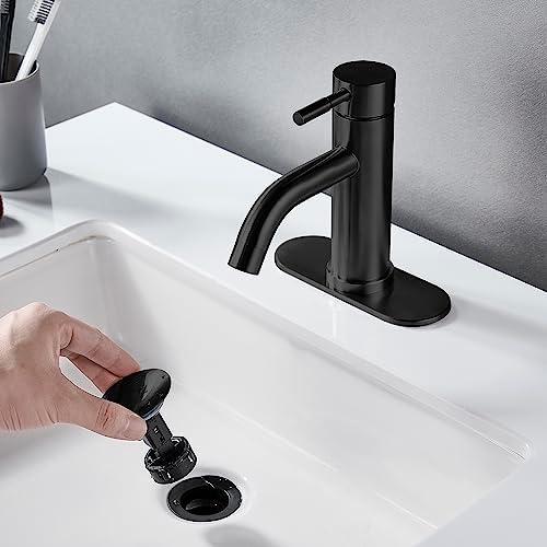 Single Hole Bathroom Sink Faucet Matte Black, Modern Single Handle Bathroom Faucet Commercial Stainless Steel Basin Faucet with Drain - Image 3