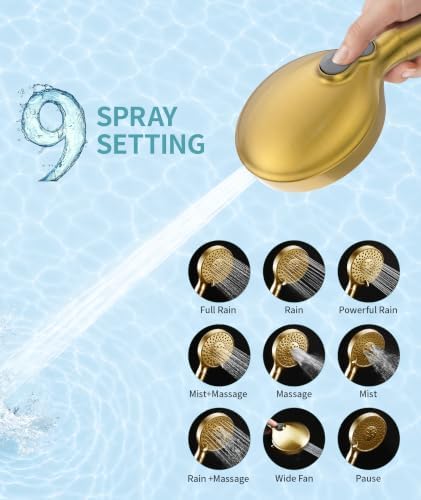 SR SUN RISE Filtered Shower Head with Handheld High Pressure 9 Spray Mode Showerhead Detachable Shower Head Water Softener Filters Beads for Hard Water Remove Chlorine 1 Filter Gold - Image 4