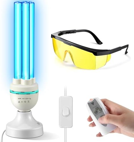 Qualirey 36 Watts UVC Ozone Light with Remote Control and UV Glasses by Acomfortablehomestartshere