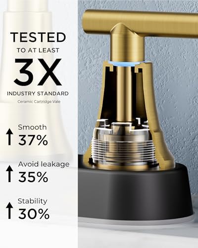 FORIOUS Black and Gold Bathroom Faucets Centerset, 4 in Commercial Faucet - Image 6