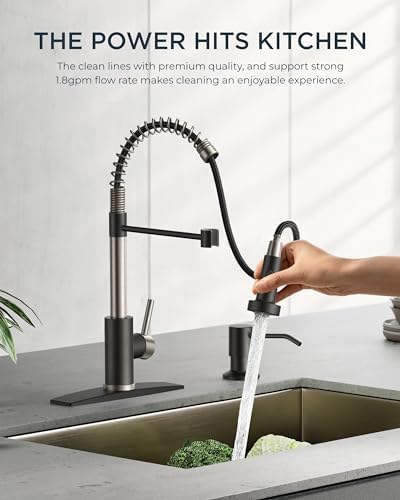 FORIOUS Kitchen Faucets, Pull Down Sprayer, Classic High Arc, Black Brushed - Image 4