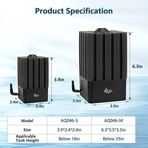 AQQA Aquarium Sponge Filter for 5-20 Gallon, Submersible Fish Tank Filter - Image 6