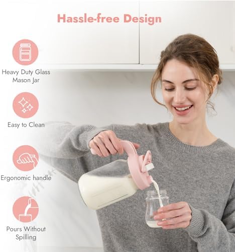 Papablic Glass Breast Milk Pitcher, Formula & Baby Feeding Container, Pink - Image 2