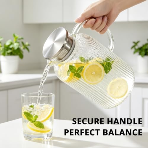Bivvclaz 2.6 Liter 88 oz Stripes Glass Pitcher with Lid and Handle - Image 5