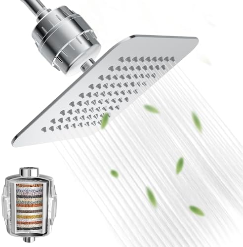 8'' High Pressure Filtered Shower Head Combo 20 Stage Shower Filter for Hard Water, Removes Chlorine & Harmful Substances (Chrome Polished) by VXV