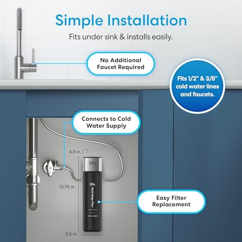 Brio 11" Under Sink Water Filter System for Kitchen & Bathroom Faucet | 3-Stage Single Housing 0.5 Micron Filters PFAS, Chlorine, Lead, Mercury+ | 10,000 Gallons or 2 Years | NSF 42 & 372 Certified - Image 2