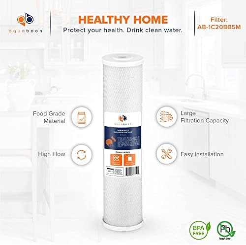Aquaboon 4,5 x 20 inch Carbon Filter Cartridge - 5 Micron Coconut Shell CTO Big Blue Filter - Whole House Well Water Filtration - Matches DB20P, CTO20BB, Pentek FLOPLUS-20BB, 155312-43 (2 Pack) - Image 4