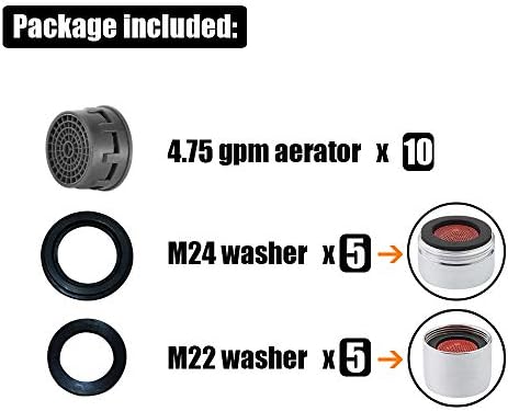 JQK Faucet Areator, 4.75 GPM Insert Aerators 10 Pack Replacement Parts Only Work for Bathroom Sink Faucets, FAG-P10 - Image 3