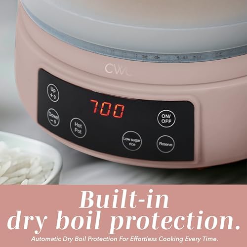 COOK WITH COLOR Glass Mini Low Carb Rice Cooker – Holds 2 Cups Raw/Makes 6 Cups Cooked with Auto Lift Filter Basket, Hotpot & Steamer for Rice, Grains, Digital Panel with Keep Warm, Dusty Rose - Image 4