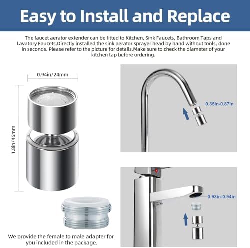 Kitchen Faucet Aerator 360° Swivel Anti-Splash Dual-Flow Chrome - Image 5