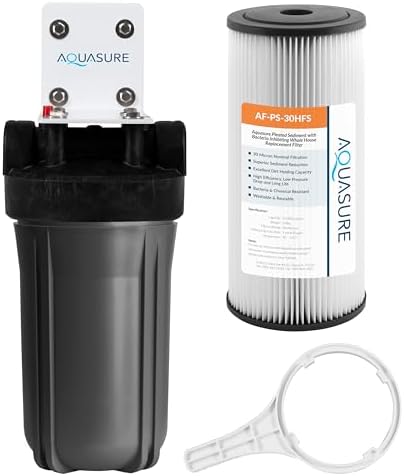 Aquasure Fortitude V2 Series High Flow 30 Micron Whole House Pleated Sediment Water Treatment Pre-Filter System, Standard Size | Removes Sand, Silt, Dirt, Debris & More by Aquasure