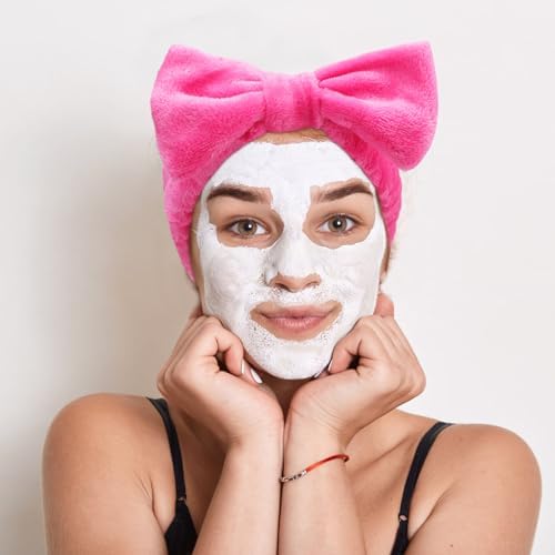 VELSCRUN 6 Pack Spa Headband, Makeup Headbands, Face Wash Headband, Skincare Headbands, Rose Pink Sponge Hair Band Bow Tie Spa Head Band for Washing Face Wristband Set Women Girls Hair Accessories - Image 7