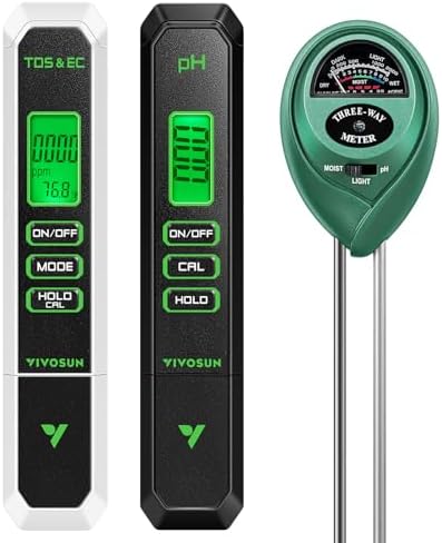 VIVOSUN Digital pH Meter, 3-in-1 TDS/EC/Temperature Meter, 3-in-1 Soil Moisture/pH/Light Tester Combo for Home, Garden and Hydroponics by VIVOSUN