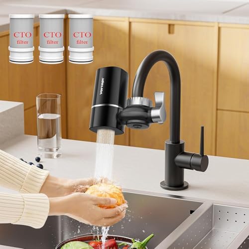 Faucet Filter, NSF Certified, 400 Gallon High Efficiency Water Purification System, Fast 99% Chlorine & Odor Removal with 3 Water Filter（T1-Black） by Vortopt