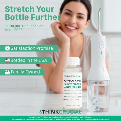 Up to 36 Cleans Think Crucial Water Flosser Cleaner & Descaler Rinse 6oz Super Concentrate - Compatible with All Waterpik Models (WP-660/662, WP-580, WP-560, WP-100) & Philips Sonicare 3000 & More - Image 7
