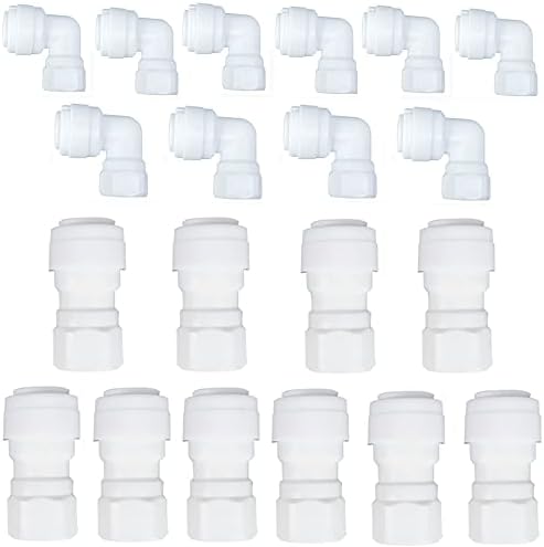 3/8" to 1/4" Female Quick Connector,Push to Connect Fitting Ball Valve,Tee,Straight Union,Eblow Union Tube,for RO Systems, Filter,Water Purifiers 20Pcs (L+S) by Unknown