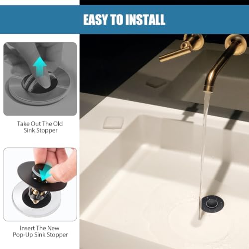 Three colors Bathroom Sink Stopper, 1.1-1.5" Bathroom Sink Strainer, Universal WashBasin Pop Up Drain Stopper, Bounce Core Push Type Sink Plug, Anti-Clogging, Stainless Steel (Matte Black,1PCS) - Image 5