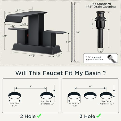FORIOUS Matte Black Bathroom Faucets 3 Hole for 4 Inch Centerset Sink - Image 6