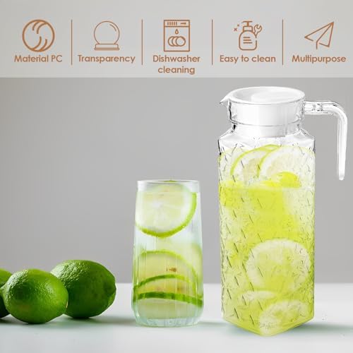 2 Pack Clear Plastic Pitcher with Lid, 1.1L Ribbed BPA-Free Tea Fridge Pitcher with Vented Lid for Hot Water Ice Tea Coffee Milk Shatter-Proof - Image 3