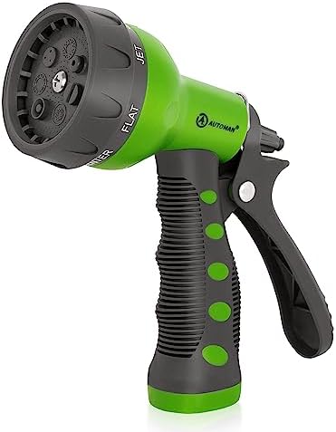 AUTOMAN-Garden-Hose-Nozzle,ABS Water Spray Nozzle with Heavy Duty 7 Adjustable Watering Patterns,Slip Resistant for Watering Plants,Lawn& Garden,Washing Cars,Cleaning,Showering Pets - Green by AUTOMAN