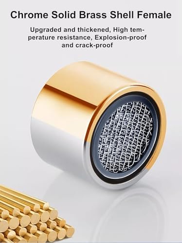 Bathroom Faucet Aerator, 2.2 GPM Kitchen Sink Aerator, Made of Solid Brass and Stainless Steel Filter, 55/64 inch Female Thread Aerators for Faucets Replacement Parts with Gasket - Image 2