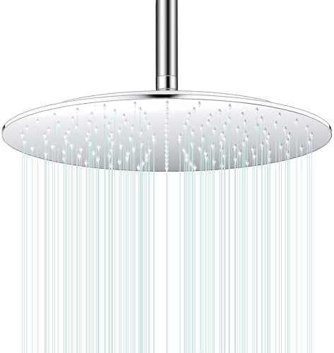 All Metal 16Inch Rain Shower Head - Heavy Duty Stainless Steel, Easy Install, High Water Flow, Ultra-Thin Modern Design for Bathroom (Chrome) by AULEEND