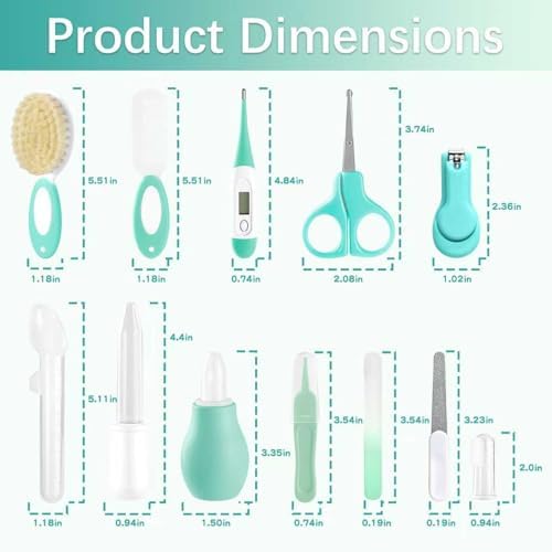WXA Baby Healthcare and Grooming Kit with Nail Clippers, Scissors, Infant Grooming Kit for Newborns (18 in 1, Green) - Image 3