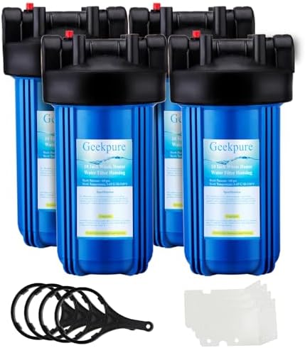 Geekpure 10-Inch Whole House Water Filter Housing 4.5"x10"1-Inch Outlet/Inlet with Wrench and Bracket-Blue Color-Pack of 4 - Image 2