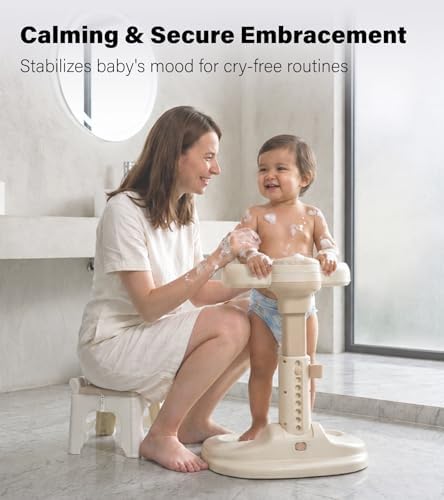 Cmore Baby Shower Stand - Smooth Holder Arms with Adjustable Height, Stable Support Base, Anti-Slip Mat & Floor Pads, ABS Plastic (BPA-Free), Foldable - Suitable for Infants & Toddlers 6-36 Months - Image 4