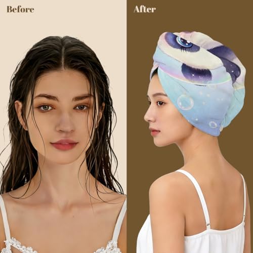 Microfiber Hair Towel Wrap for Women - Panda Bubble Super Absorbent Fast Drying Head Hair Towels - Anti-Frizz Soft Turbans Elastic Loop Design for Wet Long, Curly, Thick Hair - Image 3
