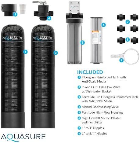 Aquasure Serene Lite 800K Gallons Whole House Salt-Free Water Conditioner/Descaler Bundle with Pleated Sediment Filter and GAC/KDF55 Treatment System for 1-3 Bathrooms | Removes 99% of Contaminants - Image 6