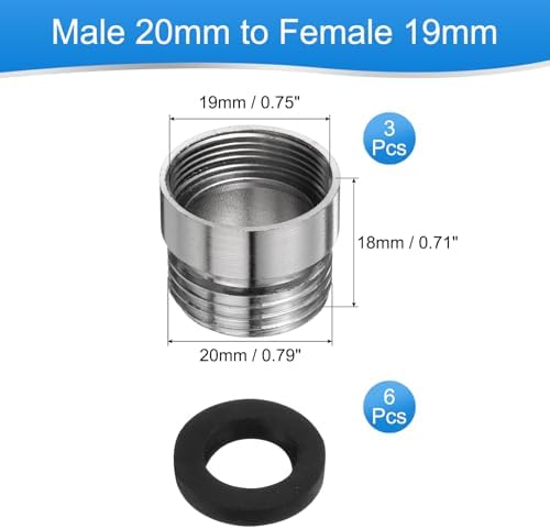 uxcell 3Pcs Faucet Adapter Kit, Male 0.79in to Female 0.75in Kitchen Sink Stainless Steel Tap Aerator Adapter Set to Connect Garden Hose, Water Filter, Standard Hose Diverter - Image 2