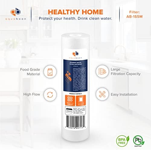 Aquaboon 5 Micron 10 x 2.5 House Water Filters Cartridges, Set of 20 | Sediment & Carbon Filter Replacements Compatible with WHKF-WHWC, P5, WHKF-GD05 - Image 5