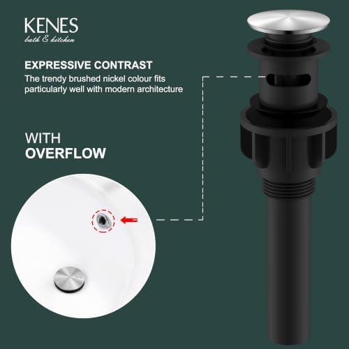 KENES 2 Pack Brushed Nickel Bathroom Sink Drain Assembly with Overflow - Image 3
