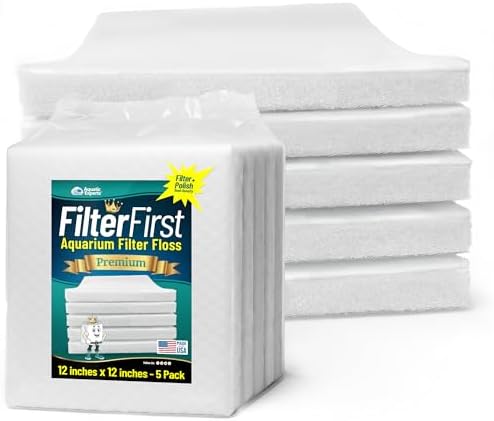 Aquatic Experts Aquarium Filter Floss for Fish Tank Filters - FilterFirst Aquarium Filter Pad - Media Roll for Crystal Clear Water, 3/4" - 1" Thick (12 Inch Wide, 12 Inch Long - 5 Pack) by AquaticExperts