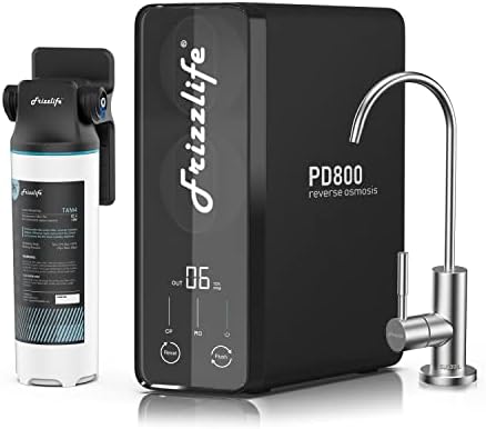 Frizzlife 800GPD Reverse Osmosis Water Filter, NSF/ASNI 58&53&42&372 Standard, Alkaline Mineral pH+ Tankless Reverse Osmosis System, 9-Stage Under Sink Filtration RO, 2:1 Pure to Drain, PD800-TAM4 by FRIZZLIFE