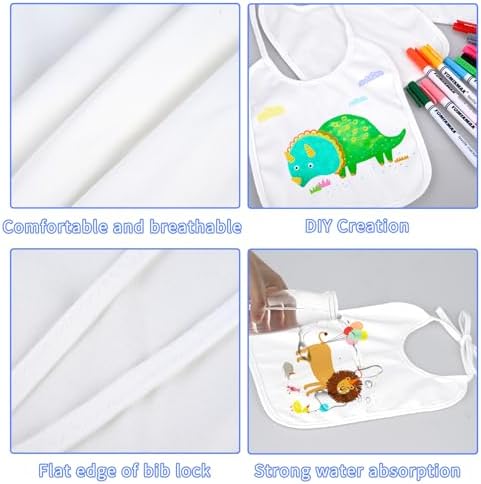 GOLDGE Dazzle at Baby Showers with a 44-piece DIY Bib Decorating Kit. 24 Bibs, 6 Stencils, 14 Markers. Perfect Gender Reveal Party Gift!, Medium, White - Image 3