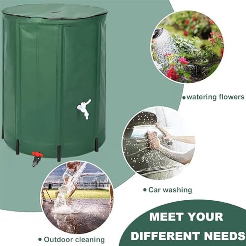 Foldable Rain Barrel with Stand and Tap Green Garden Water Butts & Barrels Rainwater Collection Kit Zipper Cover and 380L Storage Tank 70x98cm - Image 3