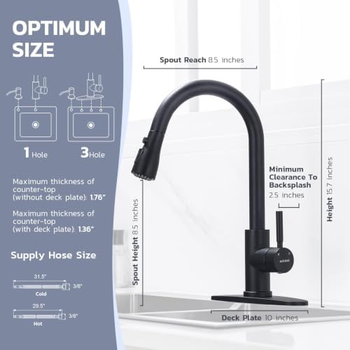 WEWE Kitchen Faucet with Soap Dispenser, 3-Mode Sprayer, Matte Black - Image 3