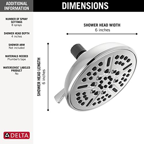 Delta Faucet 8-Spray Touch-Clean Chrome Shower Head, Delta Shower Heads, Showerhead, Shower Head Chrome, 2.5 GPM Water Flow, Chrome 75898 - Image 3